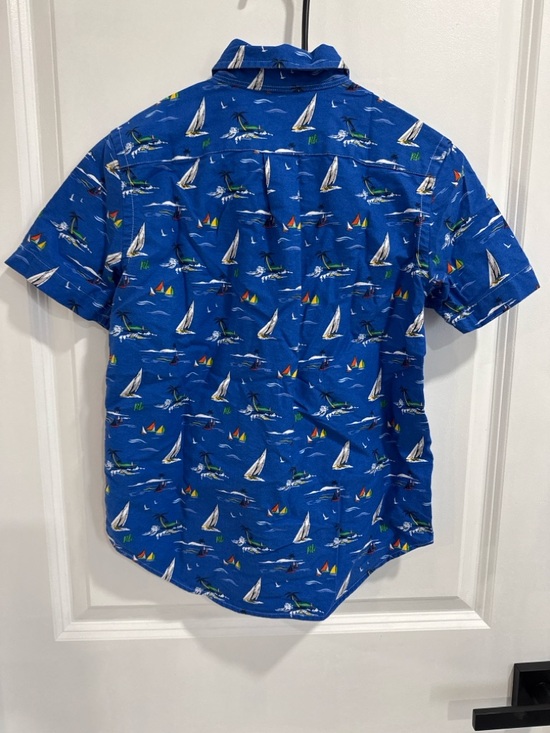 Polo Ralph Lauren Boys 8 Blue Sailboat Print Button Down Shirt Short Sleeve - Picture 3 of 6